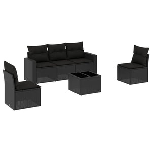 Set Divano da Giardino 6 pz con Cuscini Nero in Polyrattan 3218785