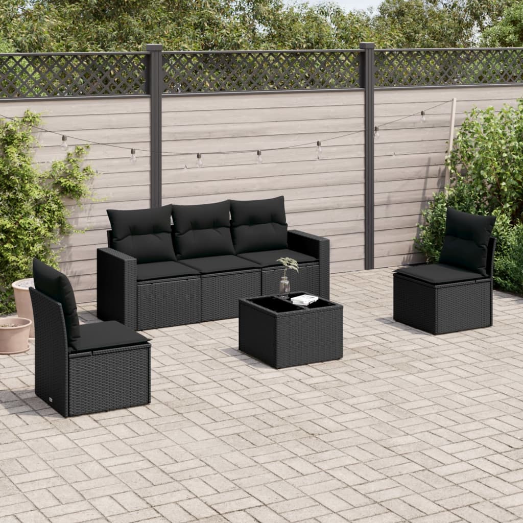 Set Divano da Giardino 6 pz con Cuscini Nero in Polyrattan 3218785