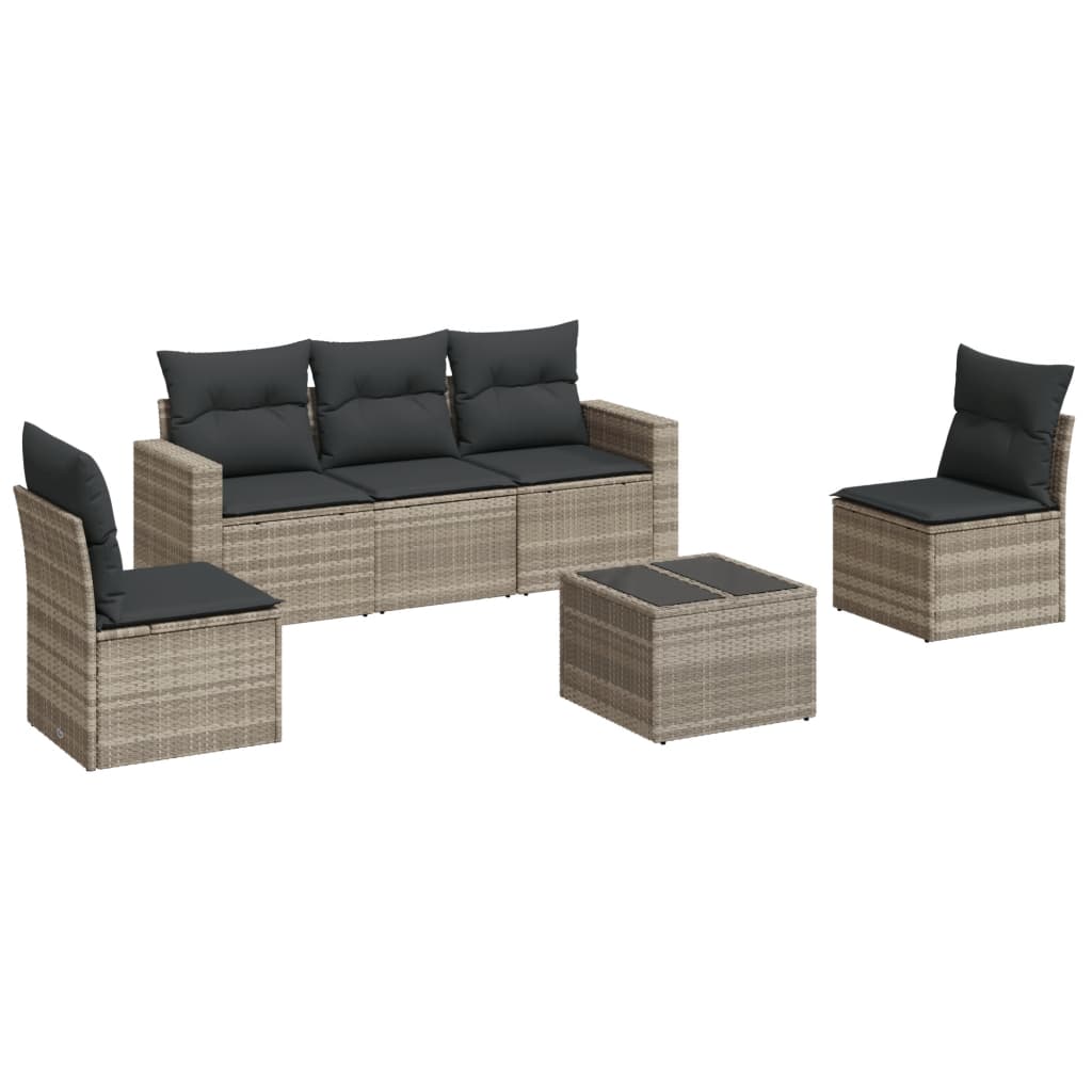 Set Divano da Giardino 6pz con Cuscini Grigio Chiaro Polyrattan 3218792