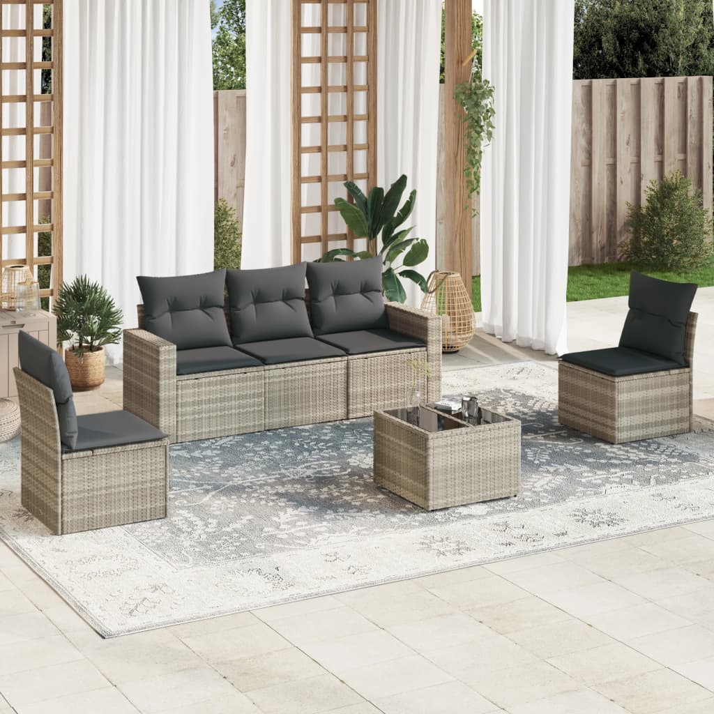 Set Divano da Giardino 6pz con Cuscini Grigio Chiaro Polyrattan 3218792