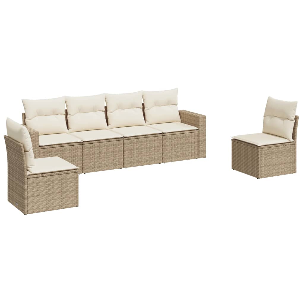 Set Divano da Giardino 6 pz con Cuscini Beige in Polyrattan 3218798