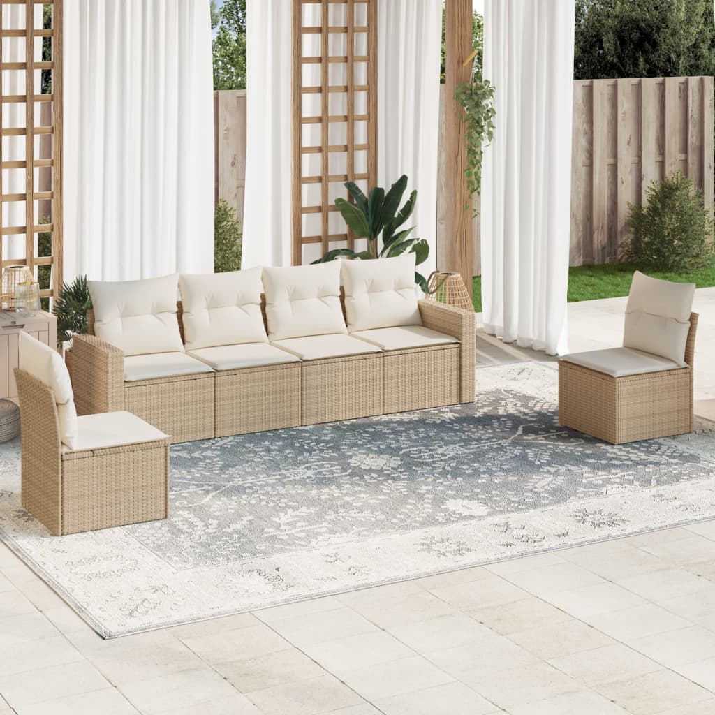 Set Divano da Giardino 6 pz con Cuscini Beige in Polyrattan 3218798