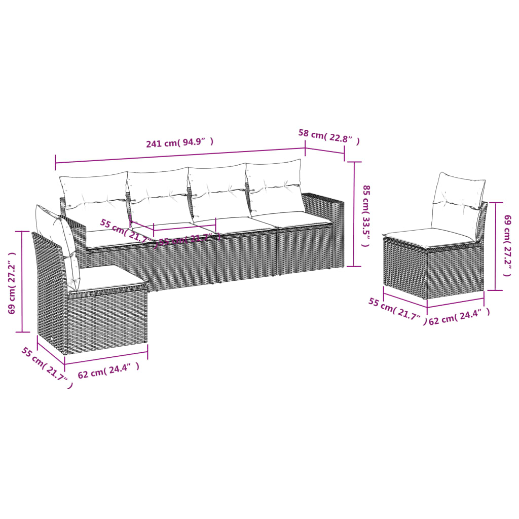 Set Divano da Giardino 6 pz con Cuscini Grigio in Polyrattancod mxl 87527