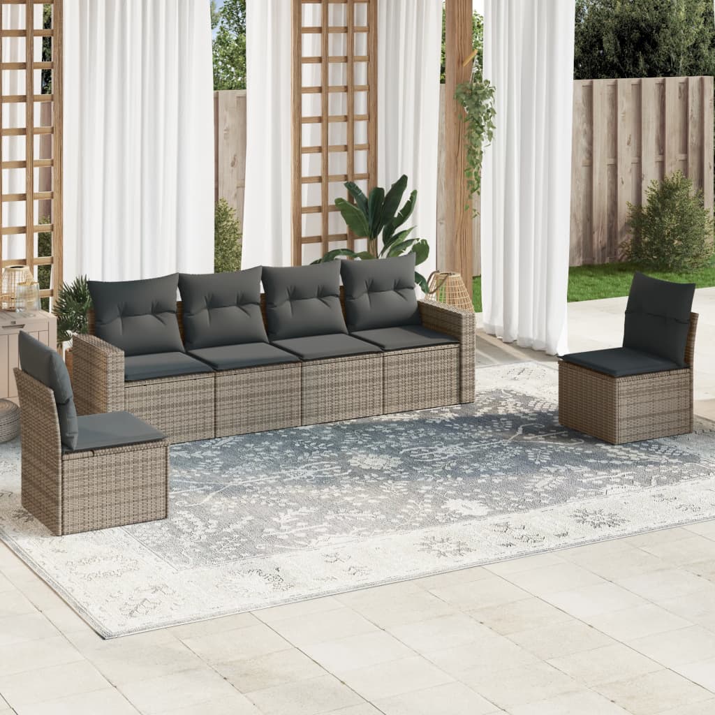 Set Divano da Giardino 6 pz con Cuscini Grigio in Polyrattan 3218800