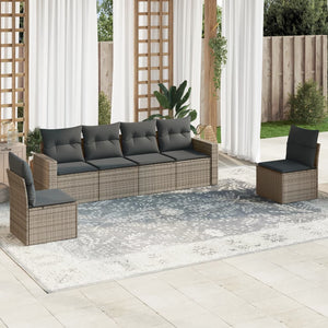 Set Divano da Giardino 6 pz con Cuscini Grigio in Polyrattan 3218800