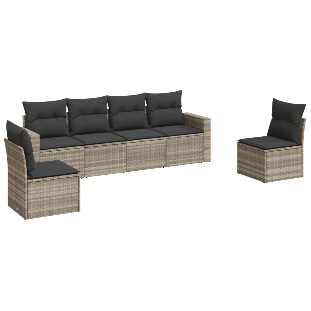 Set Divano da Giardino 6pz con Cuscini Grigio Chiaro Polyrattan 3218802