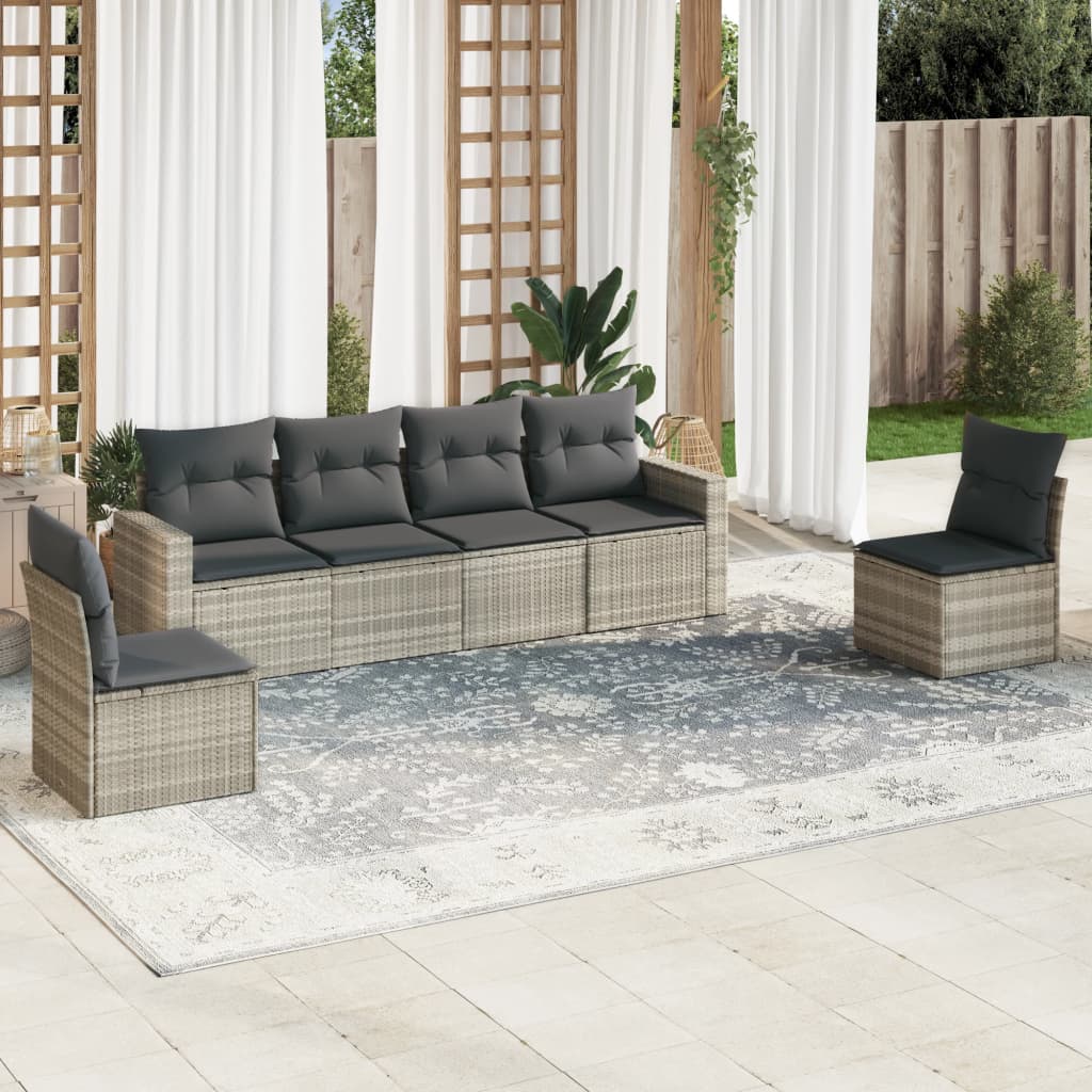 Set Divano da Giardino 6pz con Cuscini Grigio Chiaro Polyrattan 3218802