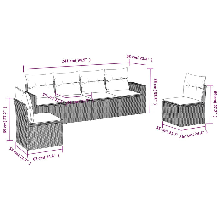 Set Divano da Giardino 6 pz con Cuscini Marrone in Polyrattancod mxl 113520