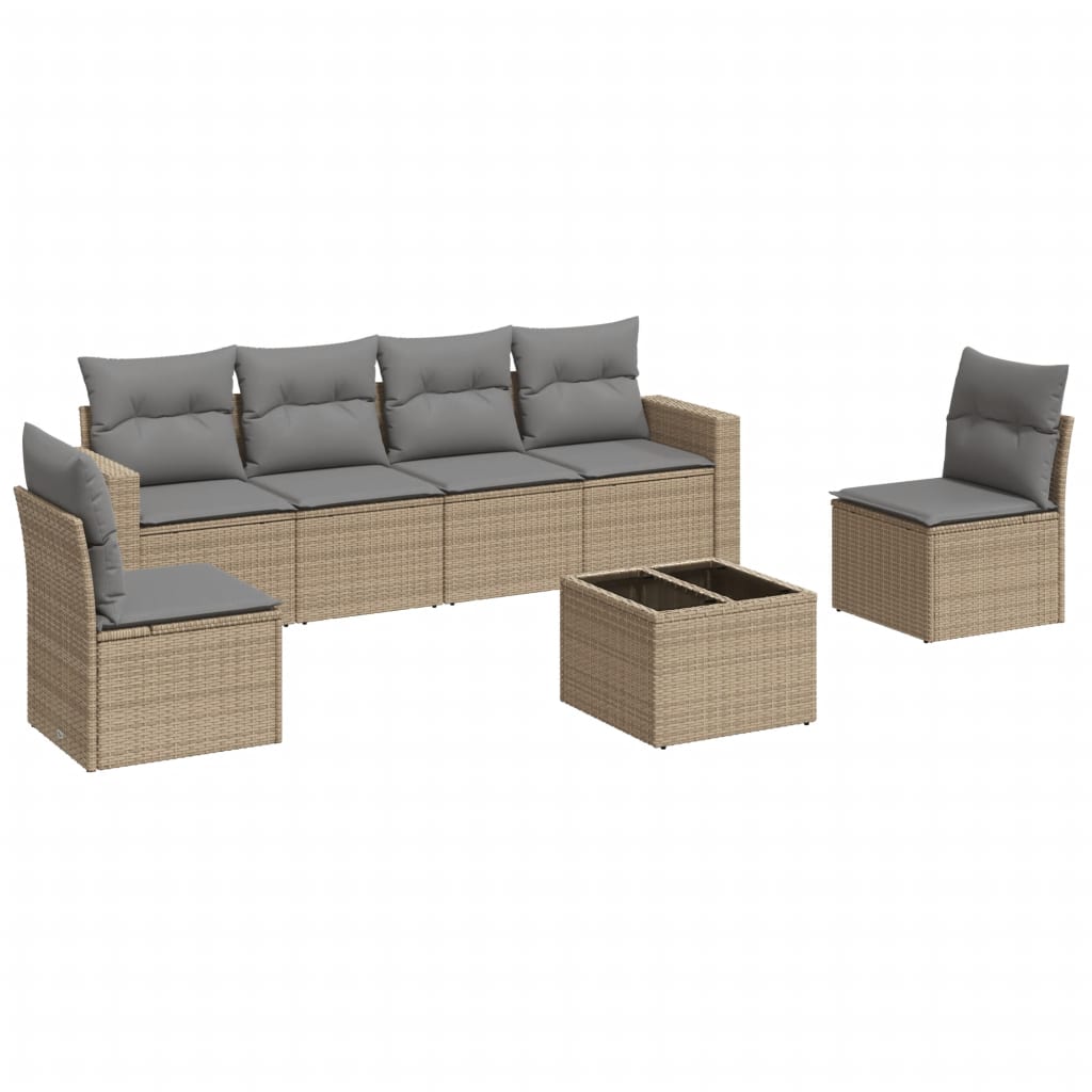 Set Divani da Giardino 7 pz con Cuscini Beige in Polyrattan 3218809