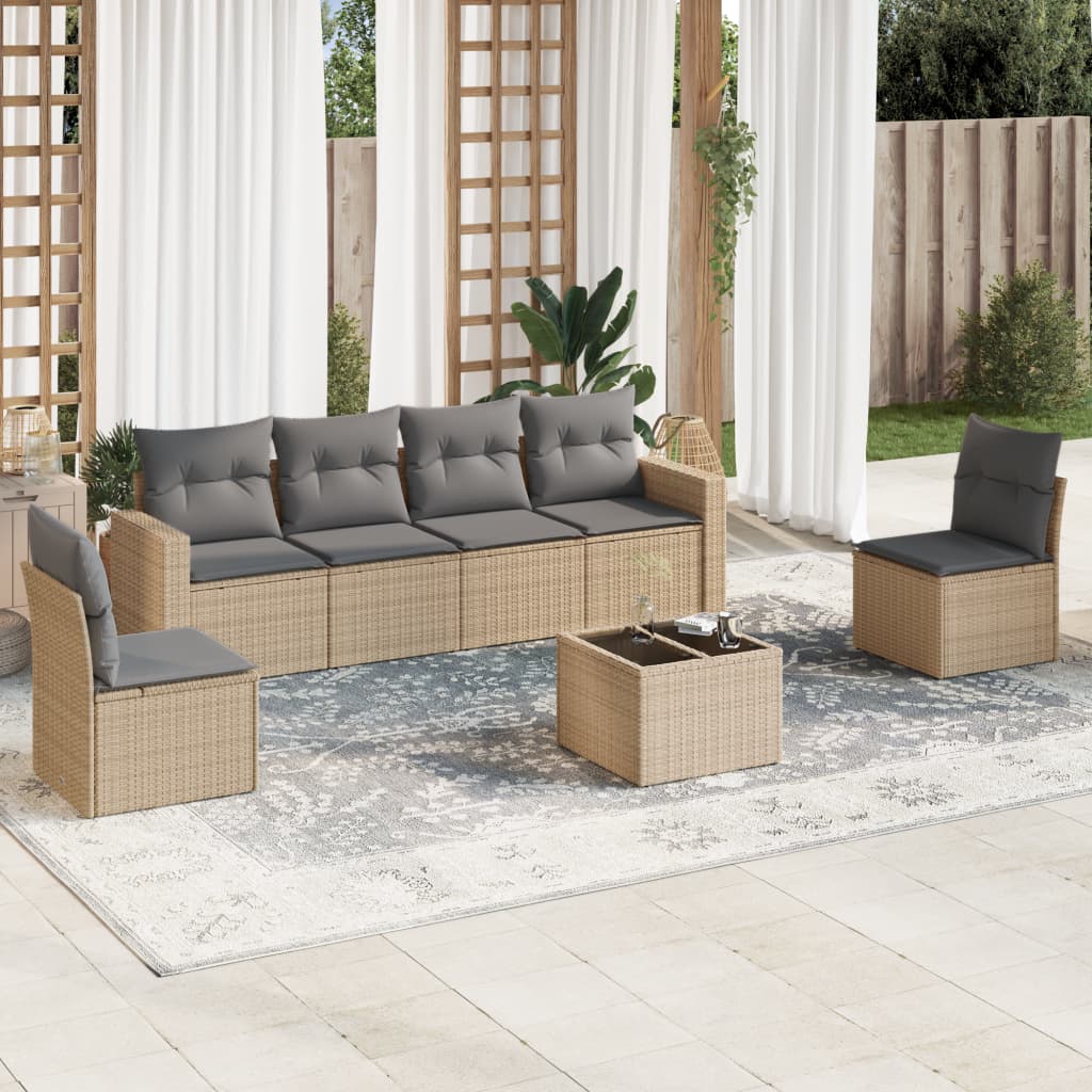 Set Divani da Giardino 7 pz con Cuscini Beige in Polyrattan 3218809