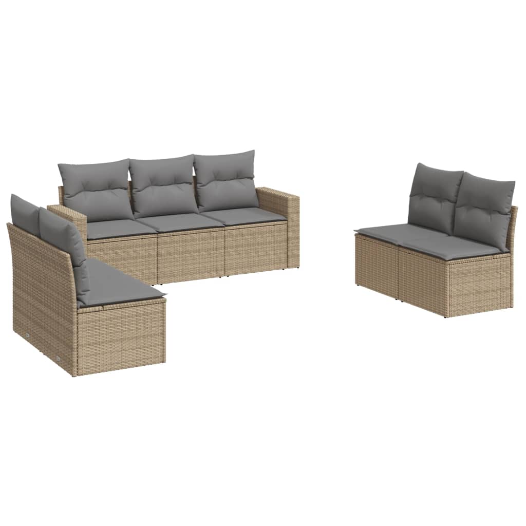 Set Divani da Giardino 7 pz con Cuscini Beige in Polyrattan 3218819