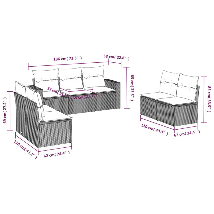 Set Divani da Giardino 7 pz con Cuscini Grigio in Polyrattancod mxl 111536