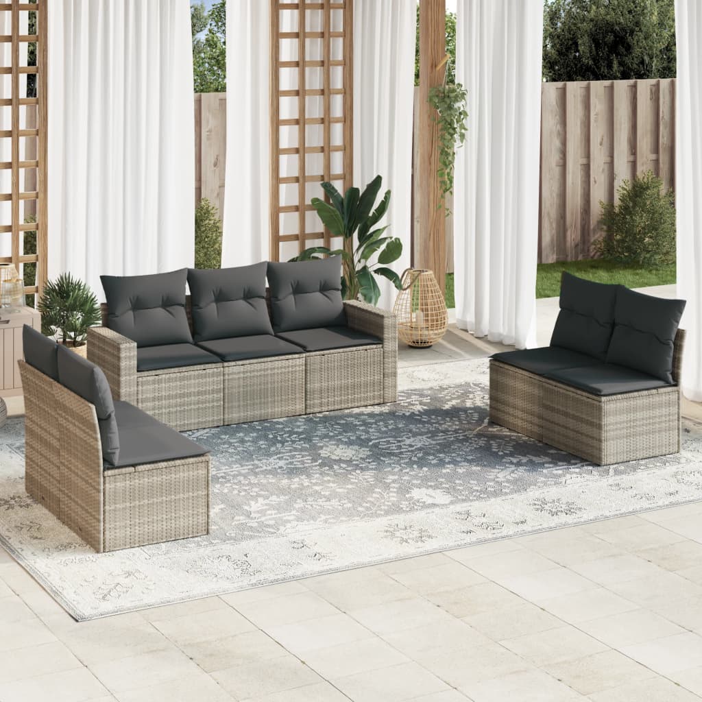 Set Divani da Giardino 7pz con Cuscini Grigio Chiaro Polyrattan 3218822