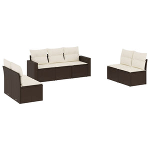 Set Divani da Giardino 7 pz con Cuscini Marrone in Polyrattan 3218823