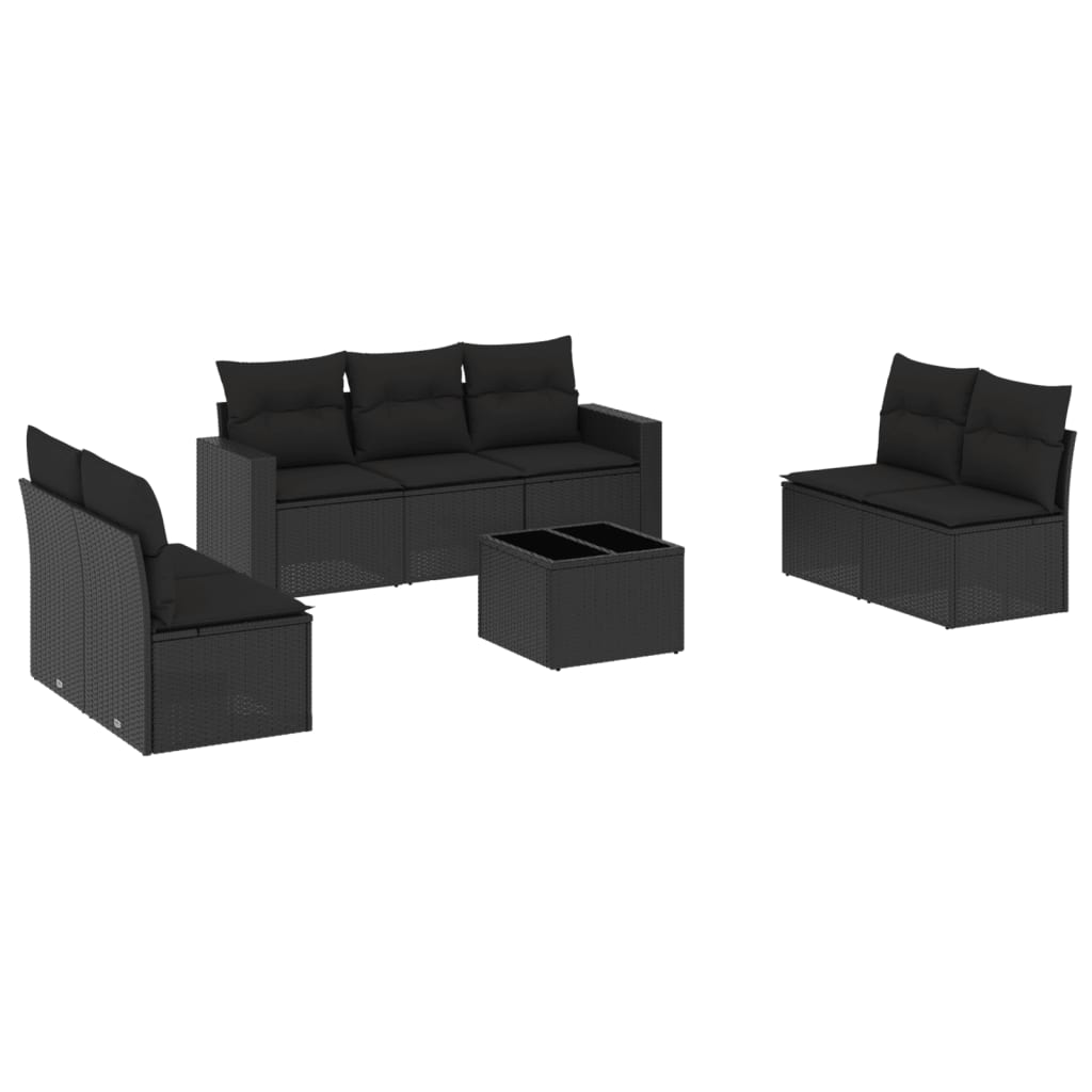 Set Divani da Giardino con Cuscini 8 pz Nero in Polyrattan 3218825