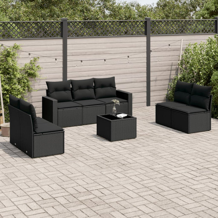 Set Divani da Giardino con Cuscini 8 pz Nero in Polyrattan 3218825