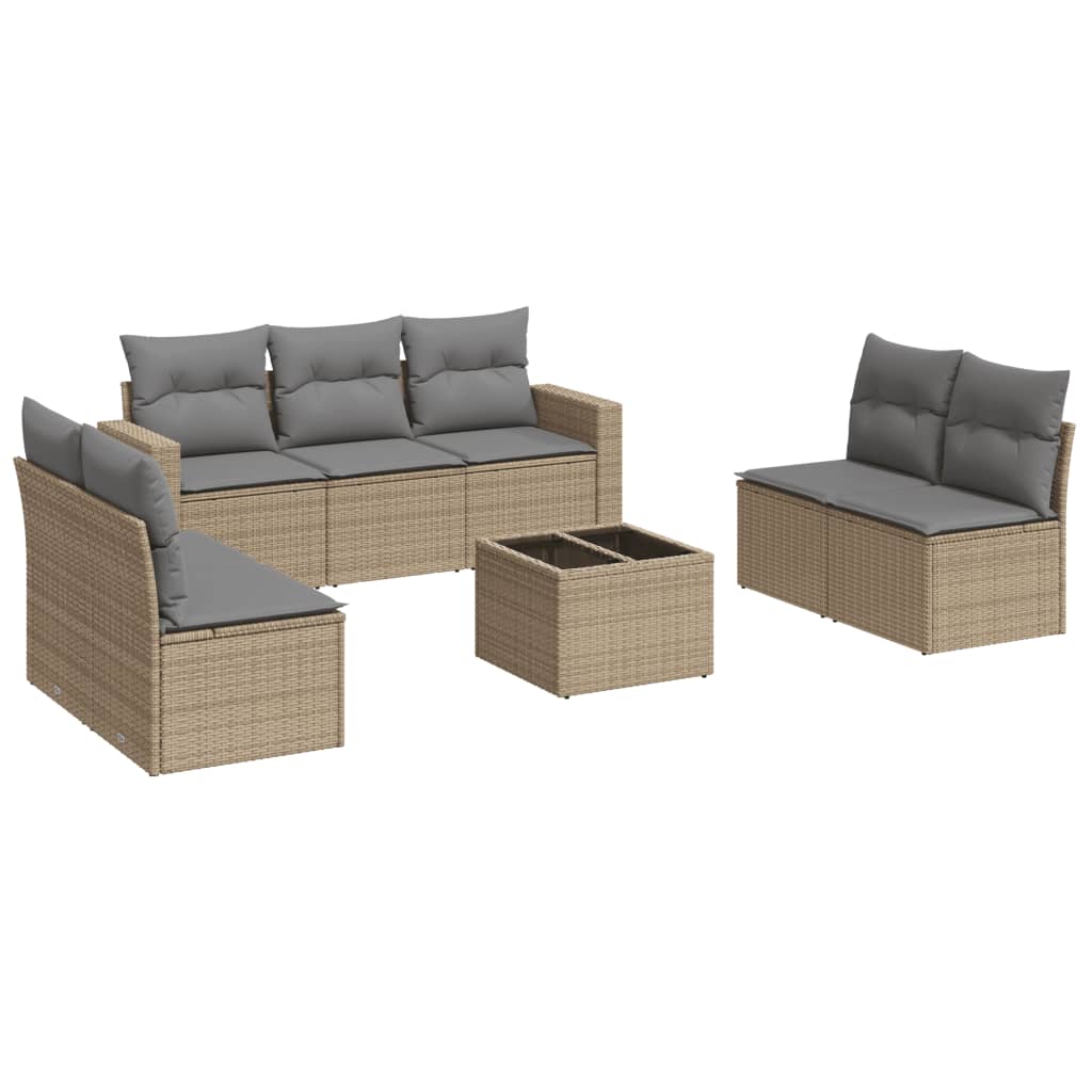 Set Divano da Giardino 8 pz con Cuscini Beige in Polyrattan 3218829