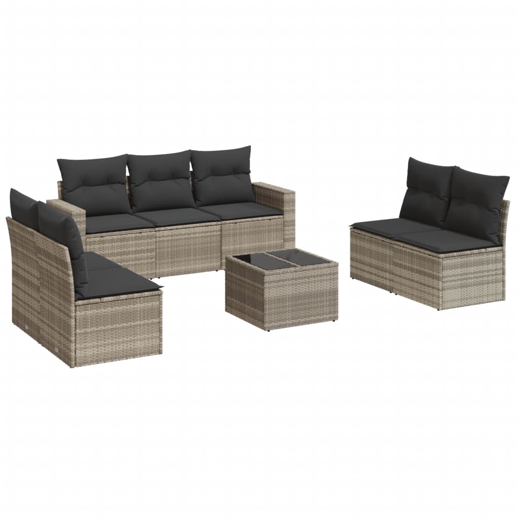 Set Divano da Giardino 8pz con Cuscini Grigio Chiaro Polyrattan 3218832