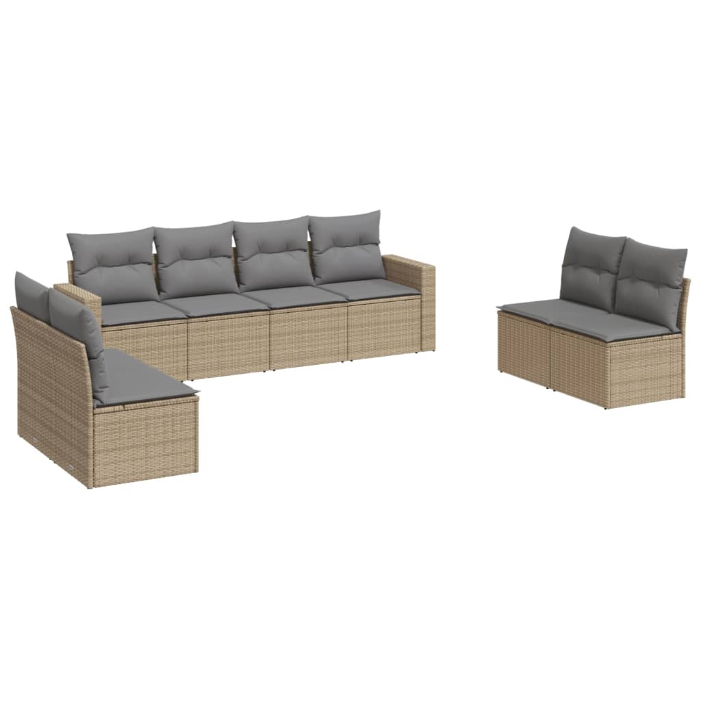 Set Divano da Giardino 8 pz con Cuscini Beige in Polyrattan 3218839