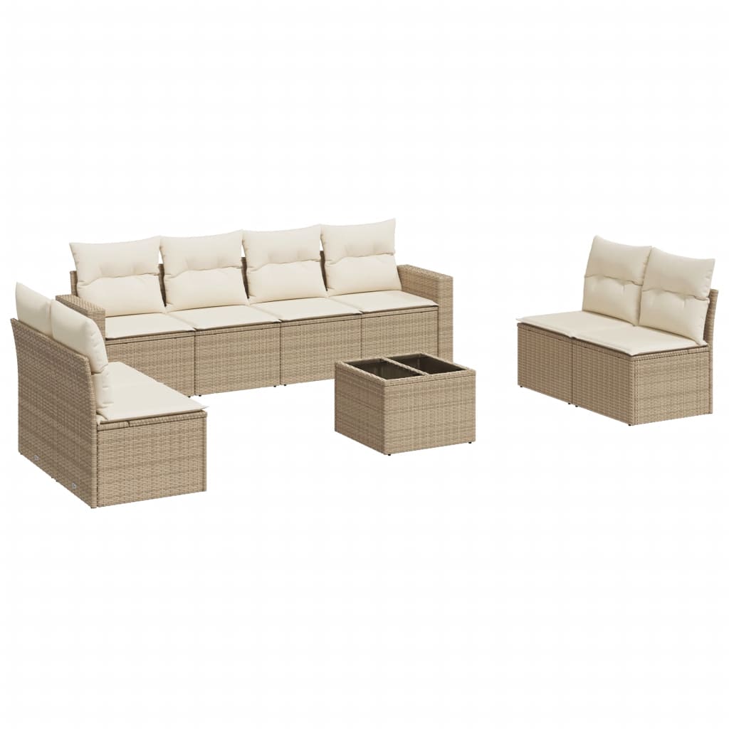 Set Divano da Giardino 9 pz con Cuscini Beige in Polyrattancod mxl 111543