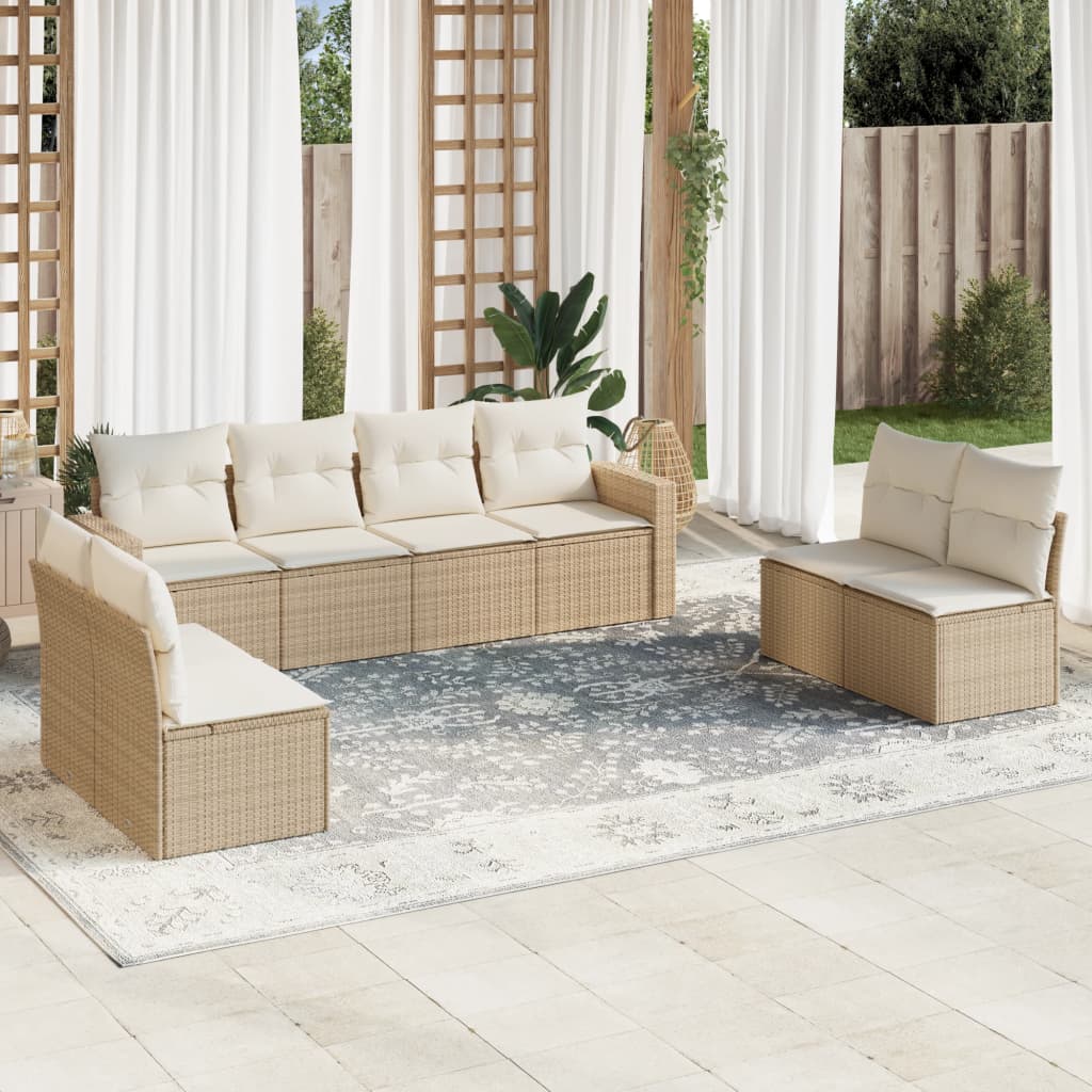 Set Divano da Giardino 9 pz con Cuscini Beige in Polyrattan 3218848