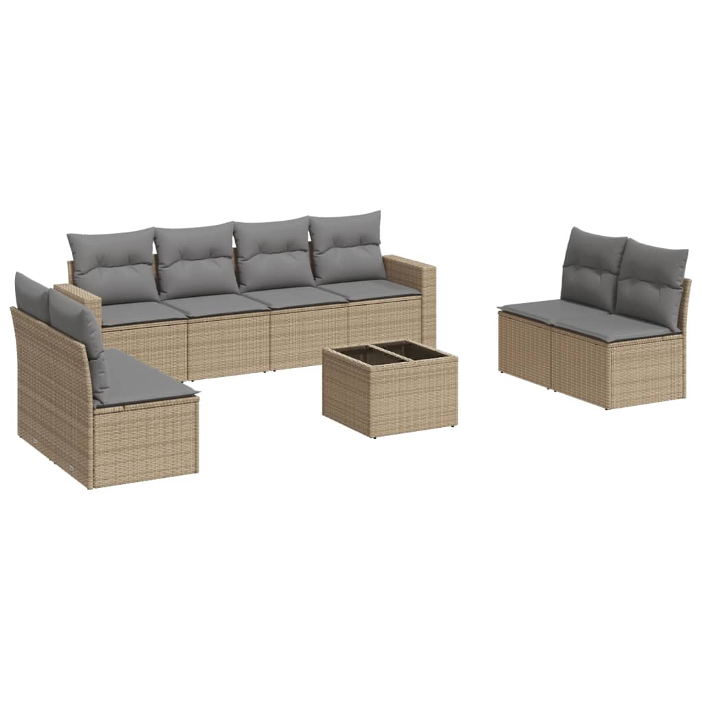 Set Divano da Giardino 9 pz con Cuscini Beige in Polyrattan 3218849