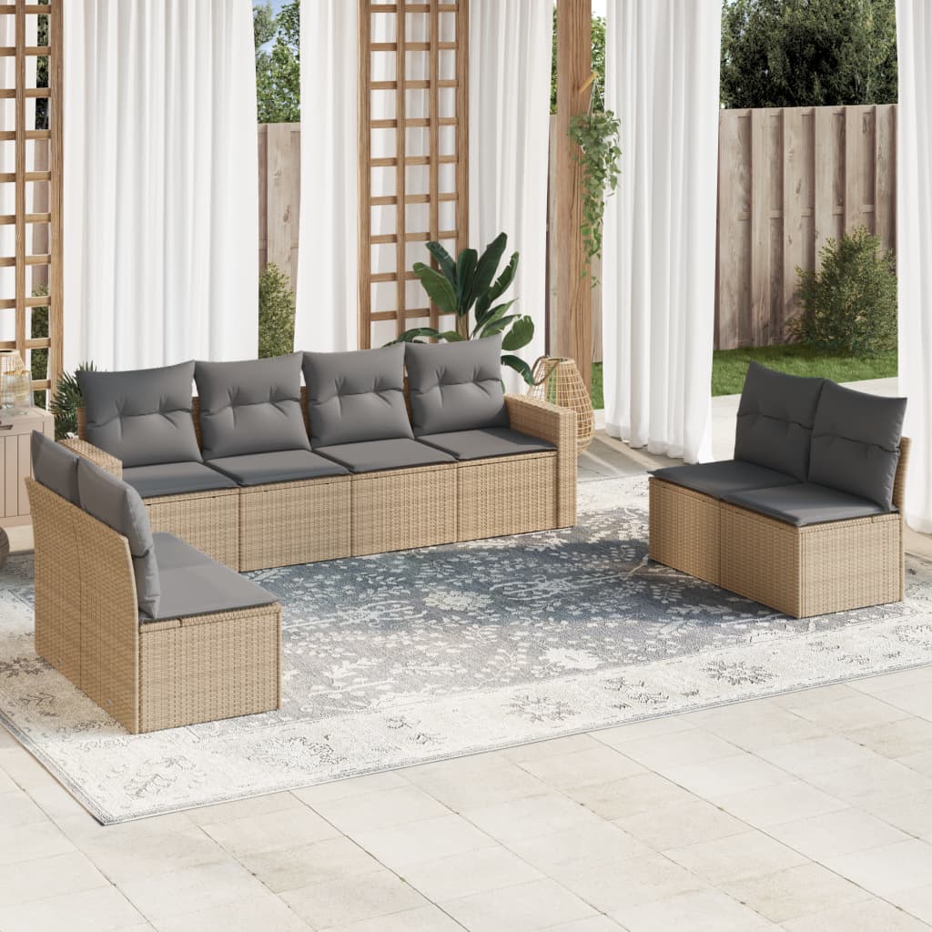 Set Divano da Giardino 9 pz con Cuscini Beige in Polyrattan 3218849