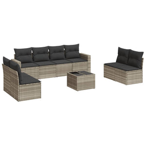 Set Divano da Giardino 9pz con Cuscini Grigio Chiaro Polyrattan 3218852