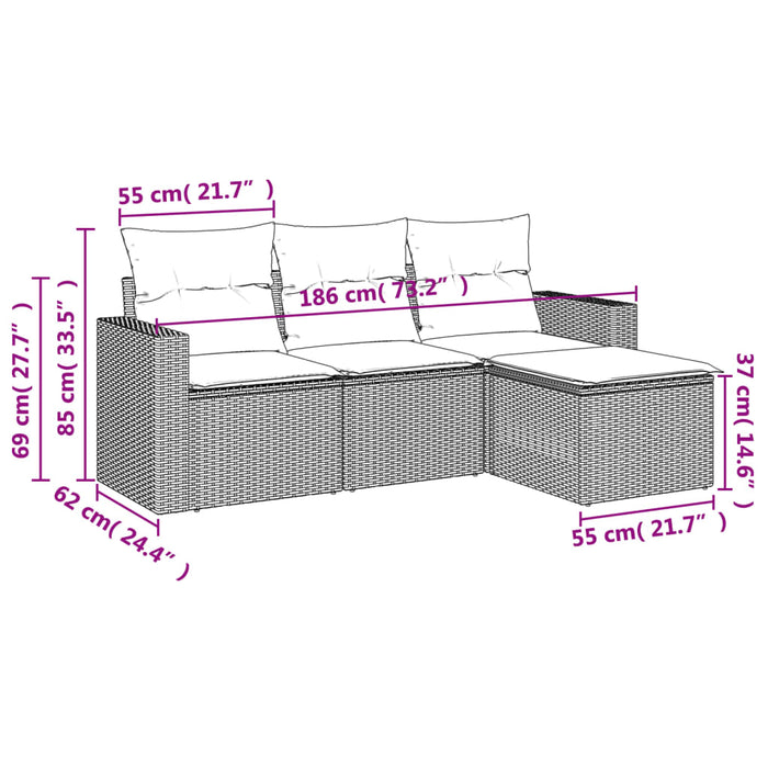 Set Divani da Giardino 4 pz con Cuscini Nero in Polyrattan 3218856