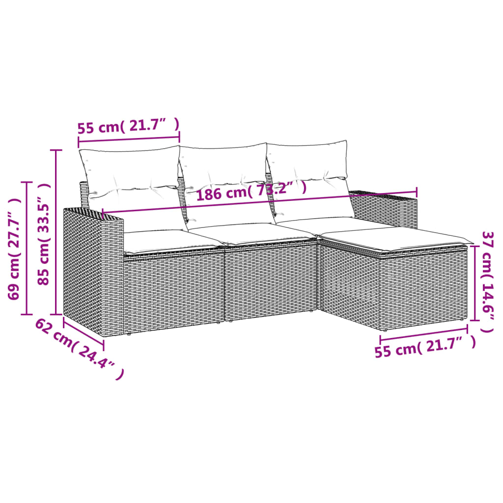 Set Divani da Giardino 4 pz con Cuscini Nero in Polyrattancod mxl 88685