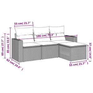 Set Divani da Giardino 4 pz con Cuscini Nero in Polyrattancod mxl 88685