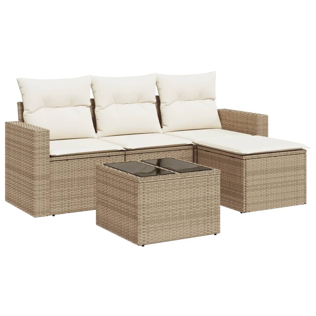 Set Divano da Giardino 5 pz con Cuscini Beige in Polyrattancod mxl 86943