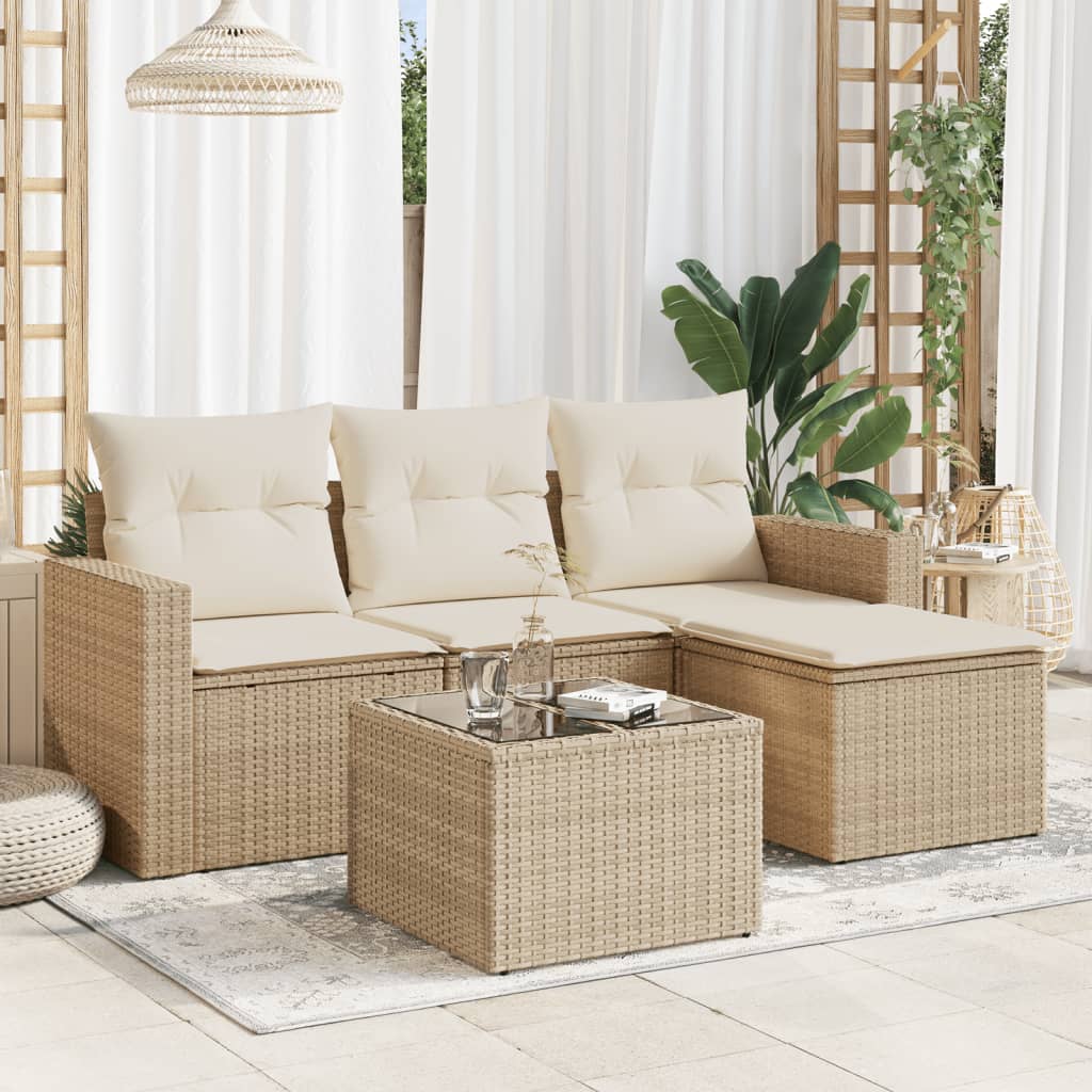 Set Divano da Giardino 5 pz con Cuscini Beige in Polyrattancod mxl 86943