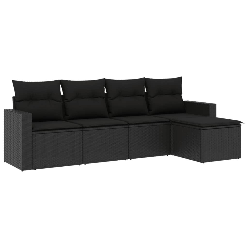 Set Divani da Giardino 5 pz con Cuscini in Polyrattan Nero 3218875