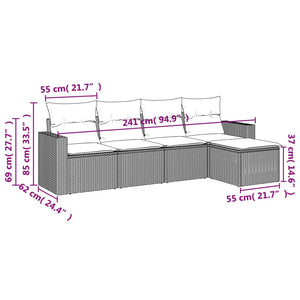 Set Divani da Giardino 5 pz con Cuscini in Polyrattan Nero 3218875