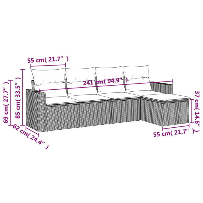 Set Divani da Giardino 5 pz con Cuscini in Polyrattan Nero 3218875