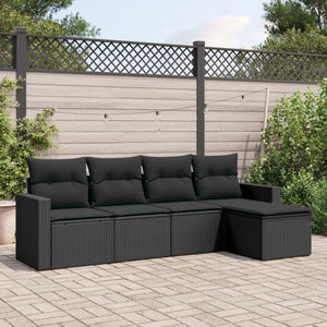 Set Divani da Giardino 5 pz con Cuscini in Polyrattan Nero 3218875