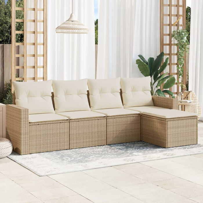 Set Divano da Giardino 5 pz con Cuscini Beige in Polyrattan 3218878