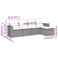 Set Divano da Giardino 5 pz con Cuscini Grigio in Polyrattan 3218880