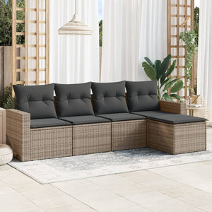 Set Divano da Giardino 5 pz con Cuscini Grigio in Polyrattan 3218880