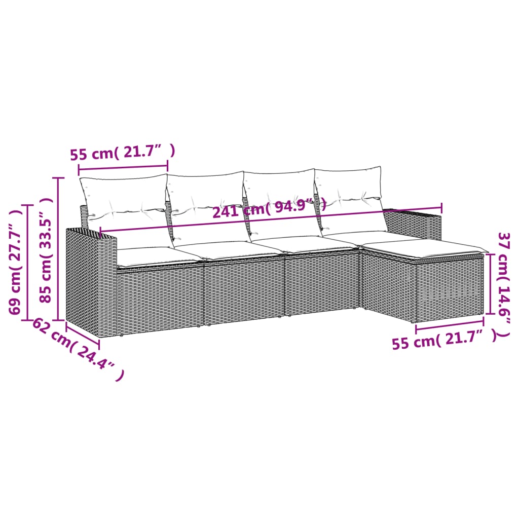 Set Divano da Giardino 5 pz con Cuscini Marrone in Polyrattancod mxl 112692