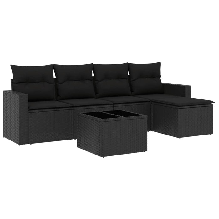 Set Divano da Giardino 6 pz con Cuscini Nero in Polyrattan 3218885