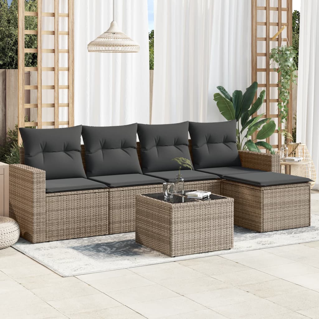 Set Divano da Giardino 6 pz con Cuscini Grigio in Polyrattan 3218890