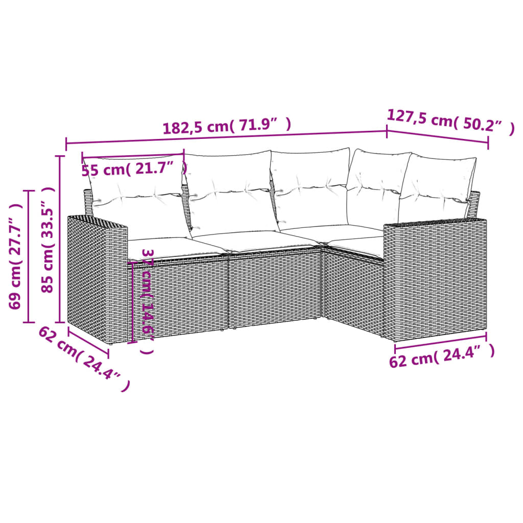 Set Divani da Giardino 4 pz con Cuscini Nero in Polyrattan 3218895