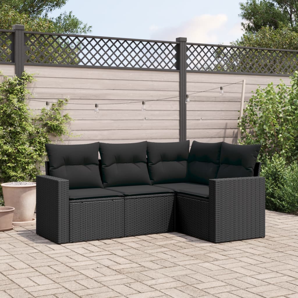 Set Divani da Giardino 4 pz con Cuscini Nero in Polyrattan 3218895