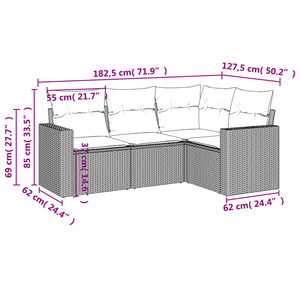 Set Divani da Giardino 4 pz con Cuscini Nero in Polyrattan 3218896