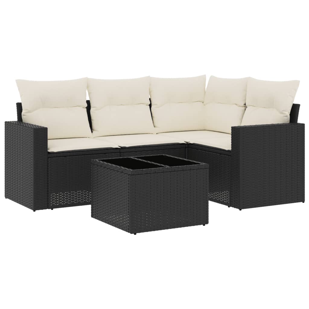 Set Divani da Giardino 5 pz con Cuscini in Polyrattan Nero 3218906