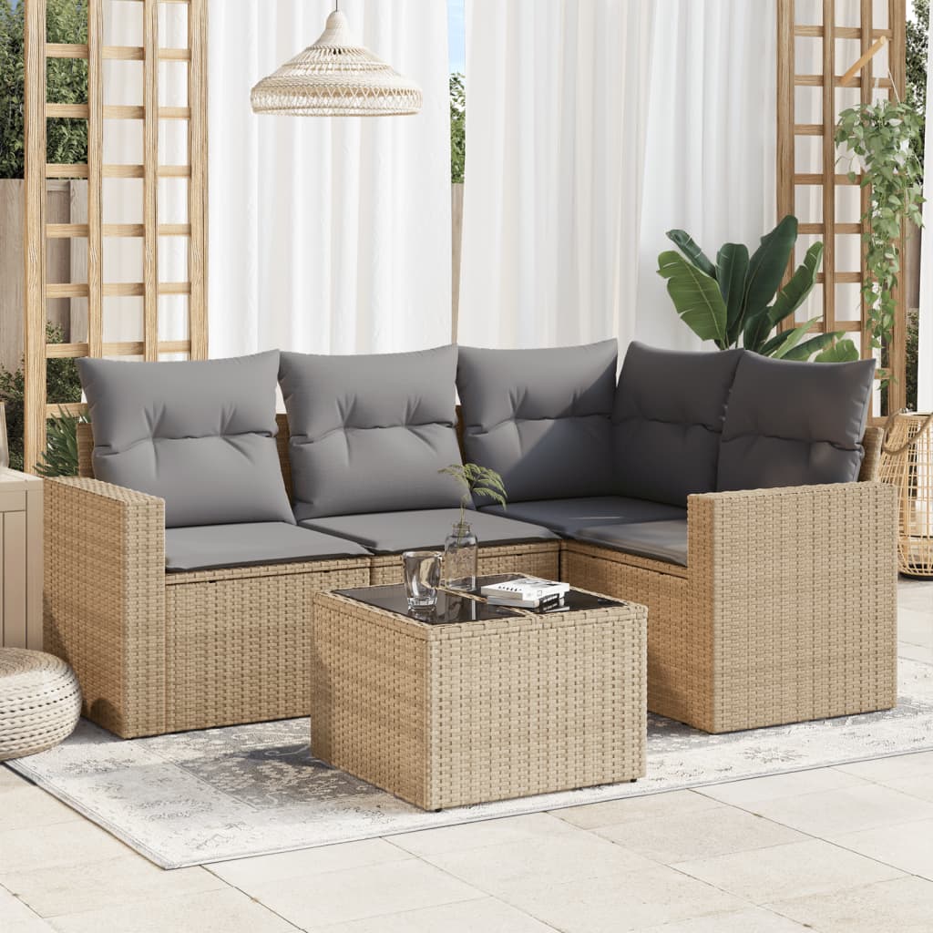 Set Divano da Giardino 5 pz con Cuscini Beige in Polyrattan 3218909