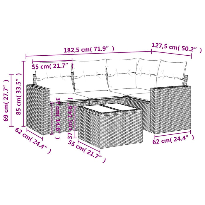 Set Divano da Giardino 5pz con Cuscini Grigio Chiaro Polyrattan 3218912