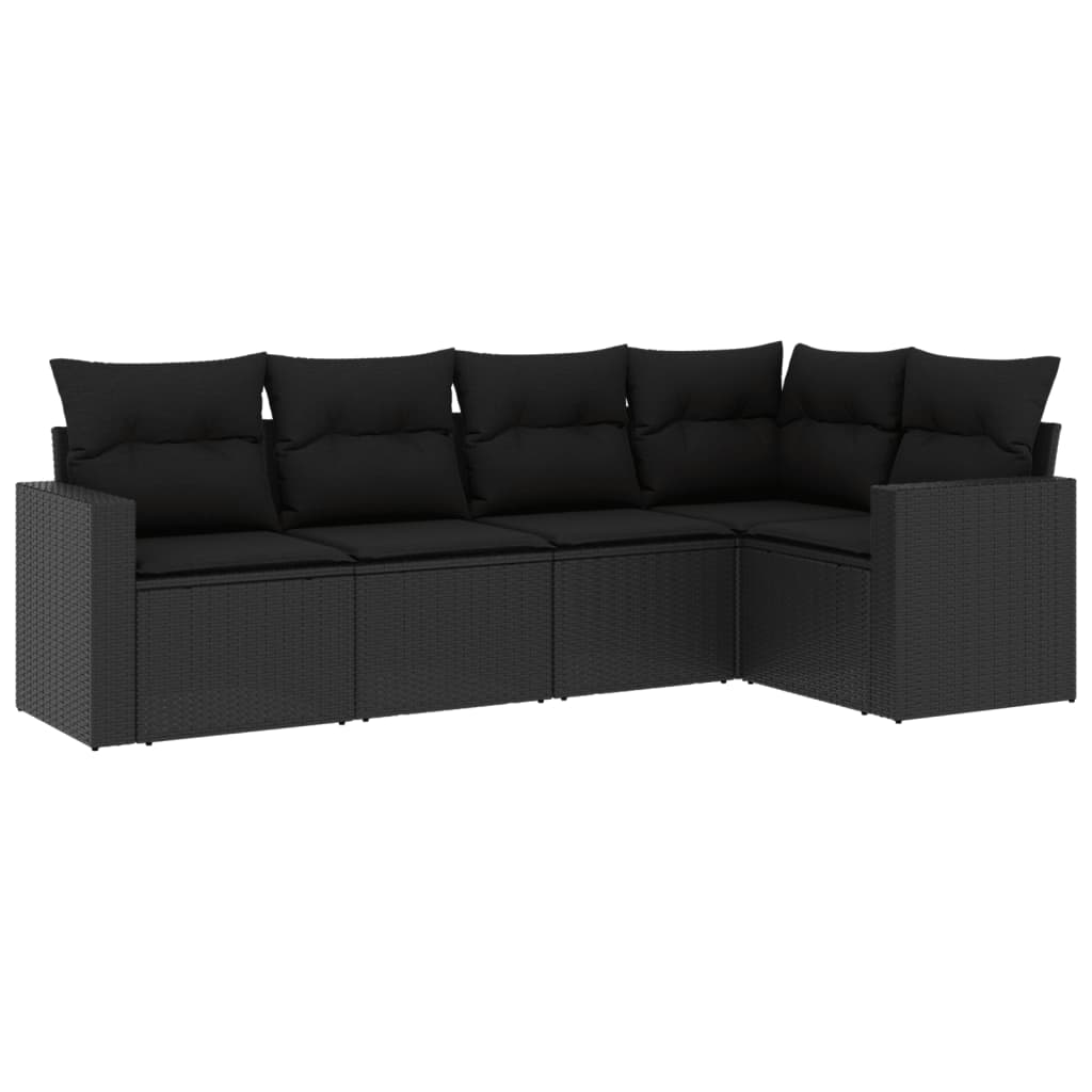 Set Divani da Giardino 5 pz con Cuscini in Polyrattan Nero 3218915